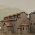 Rendering di come appariva la Basilica paleocristiana anticamente, Archivio Museo Diocesano Tridentino