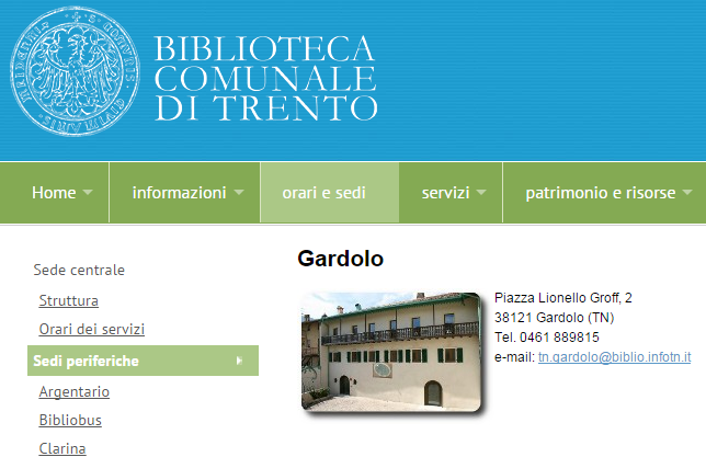immagine del sito della Biblioteca comunale